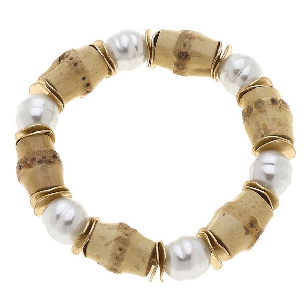 Sloan Bamboo & Pearl Stretch Bracelet in Natural | CANVAS