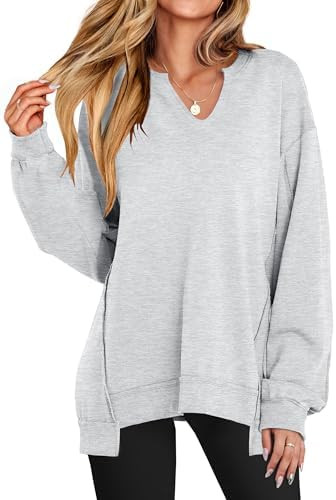 ANRABESS Women's Oversized Sweatshirts Long Sleeve Tunic Shirts V Neck Loose Pullover Tops 2026 S... | Amazon (US)