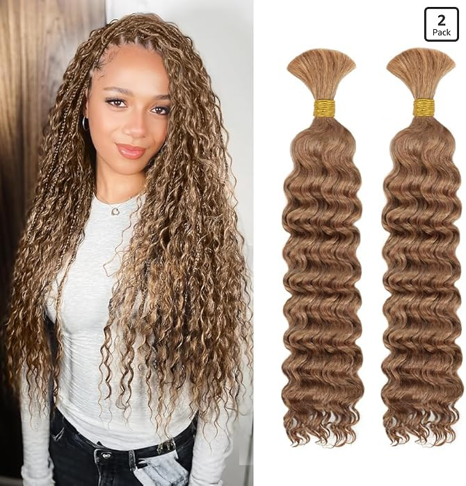 Deep Wave Human Braiding Hair for Boho Braids - 14 Inch 80G 2 Bundle/Pack Honey Blonde, 12A Brazi... | Amazon (US)