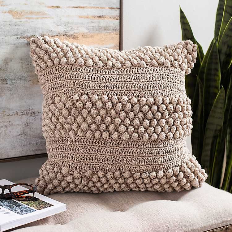 New! Taupe Cotton Popcorn Stripe Pillow | Kirkland's Home