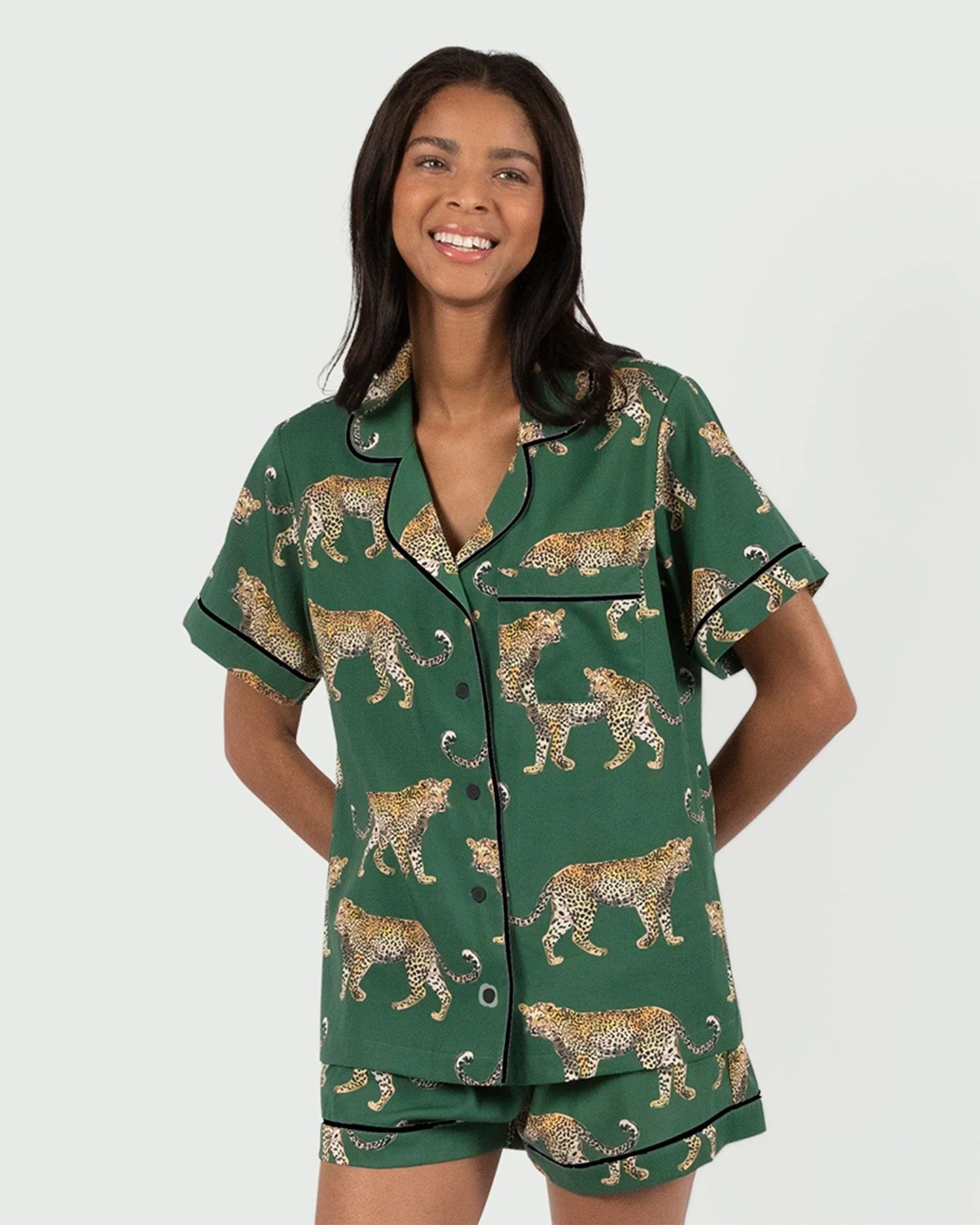 Green Cheetah Pajama Set -  Katie Kime | Colorful Prints, Wallpaper, Pajamas, Home Decor, & More | Katie Kime Inc