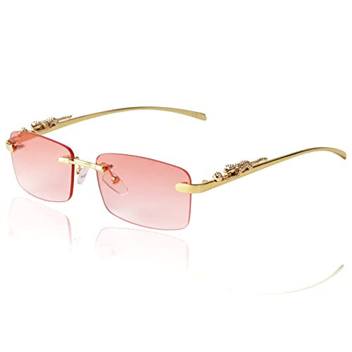 SDINM Rimless Pink Sunglasses for Women Men Fashion Small Narrow Rectangle Frameless Shades 90s Eyewear | Amazon (US)