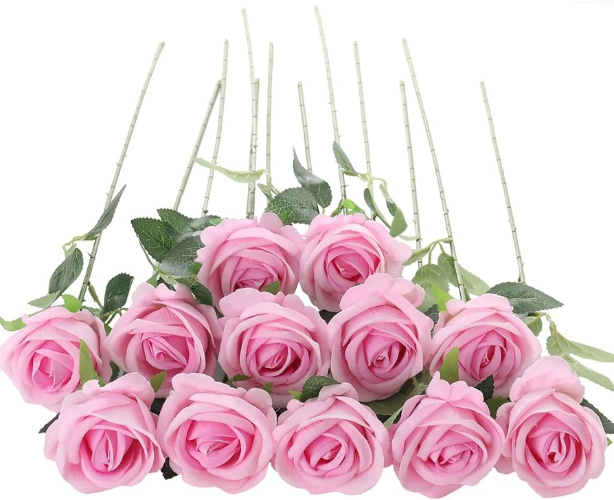 12Pcs Pink Roses Artificial Flowers Fake Roses Faux Velvet Silk Flower for Home Wedding Decoratio... | Amazon (US)