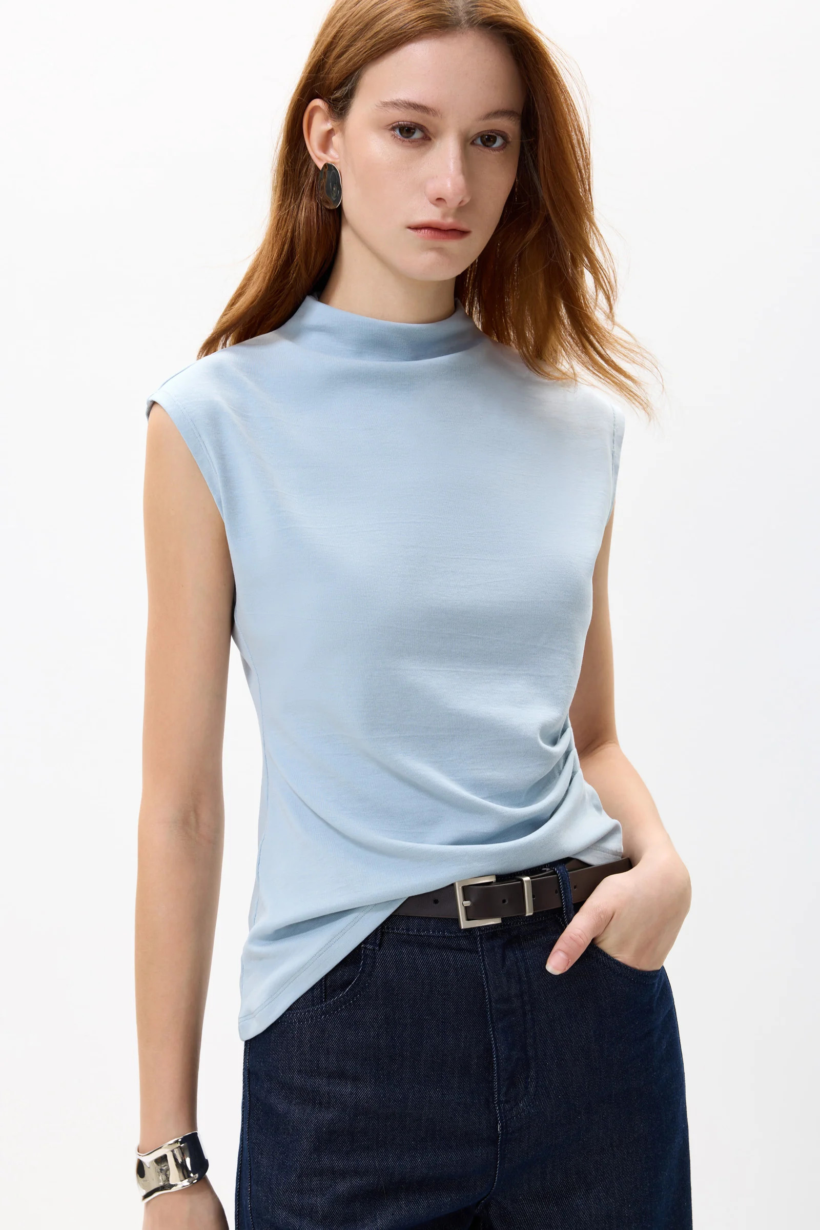 LILY Asymmetric Mock Neck Sleeveless Top | LILY Studio