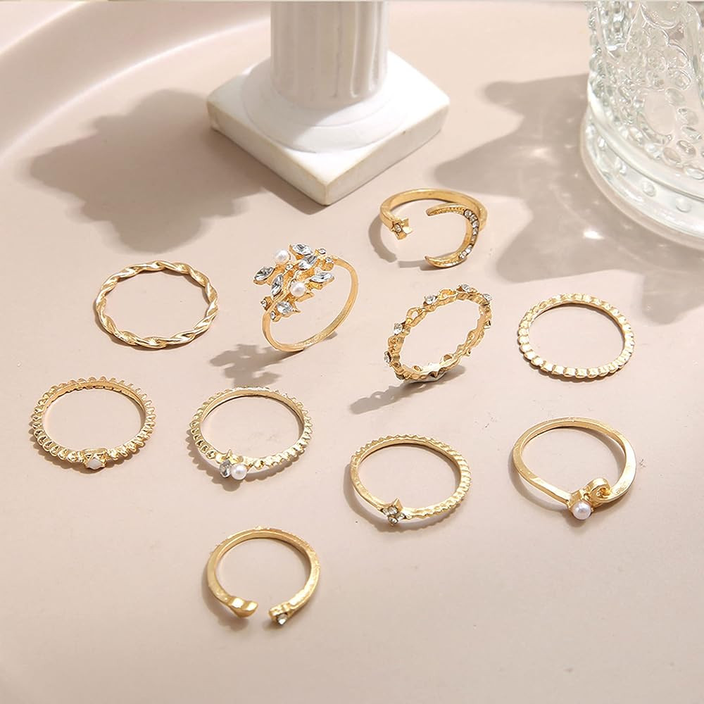 Harry and Henry Gold Stackable Rings for Women Gifts Trendy Stuff Simple Star Moon Knuckle Rings ... | Amazon (US)