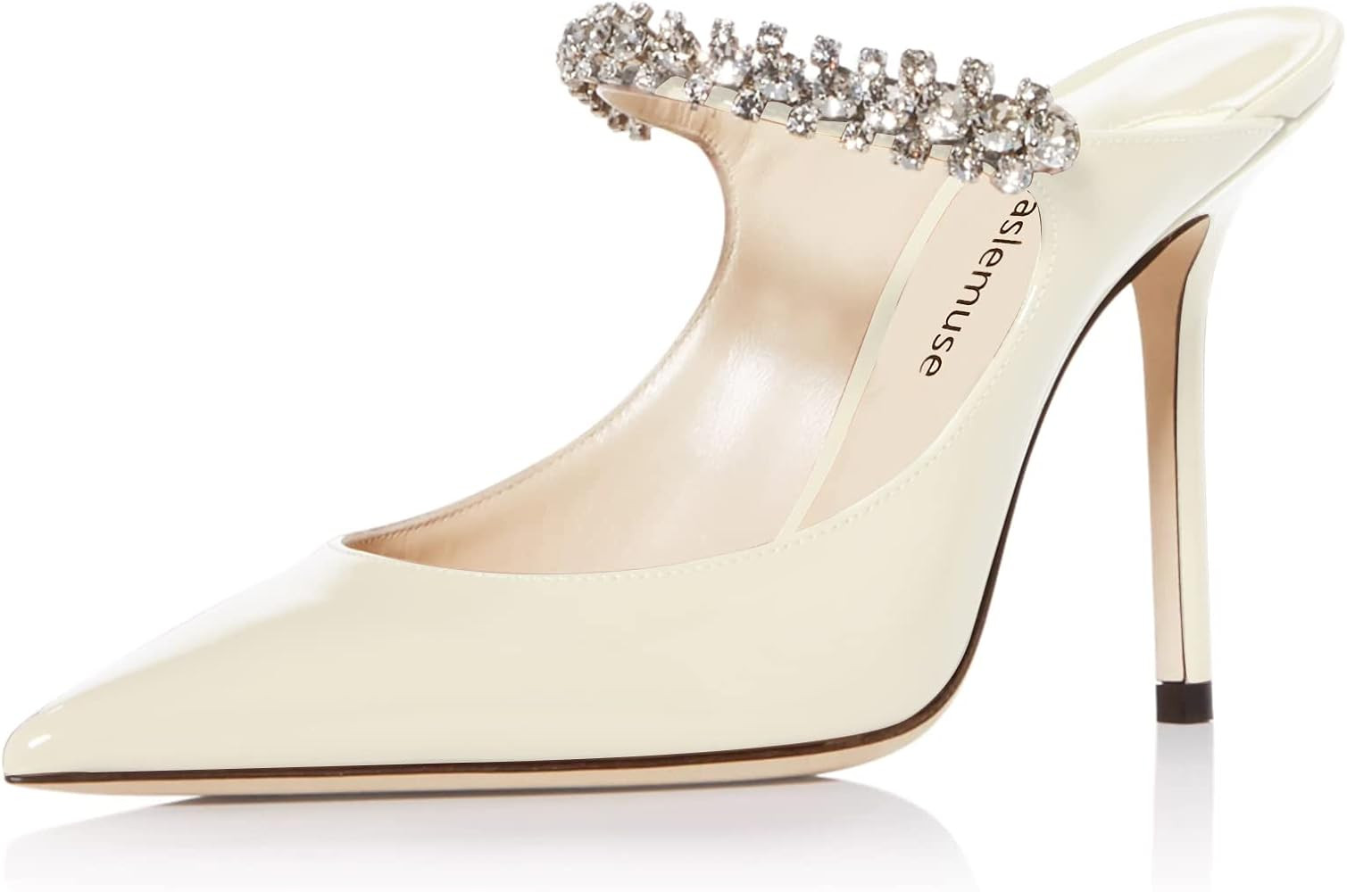 Vaslemuse Women Heeled Mules Rhinestone Strappy Pointed Toe Mules Stiletto High Heels Slip On Bri... | Amazon (US)