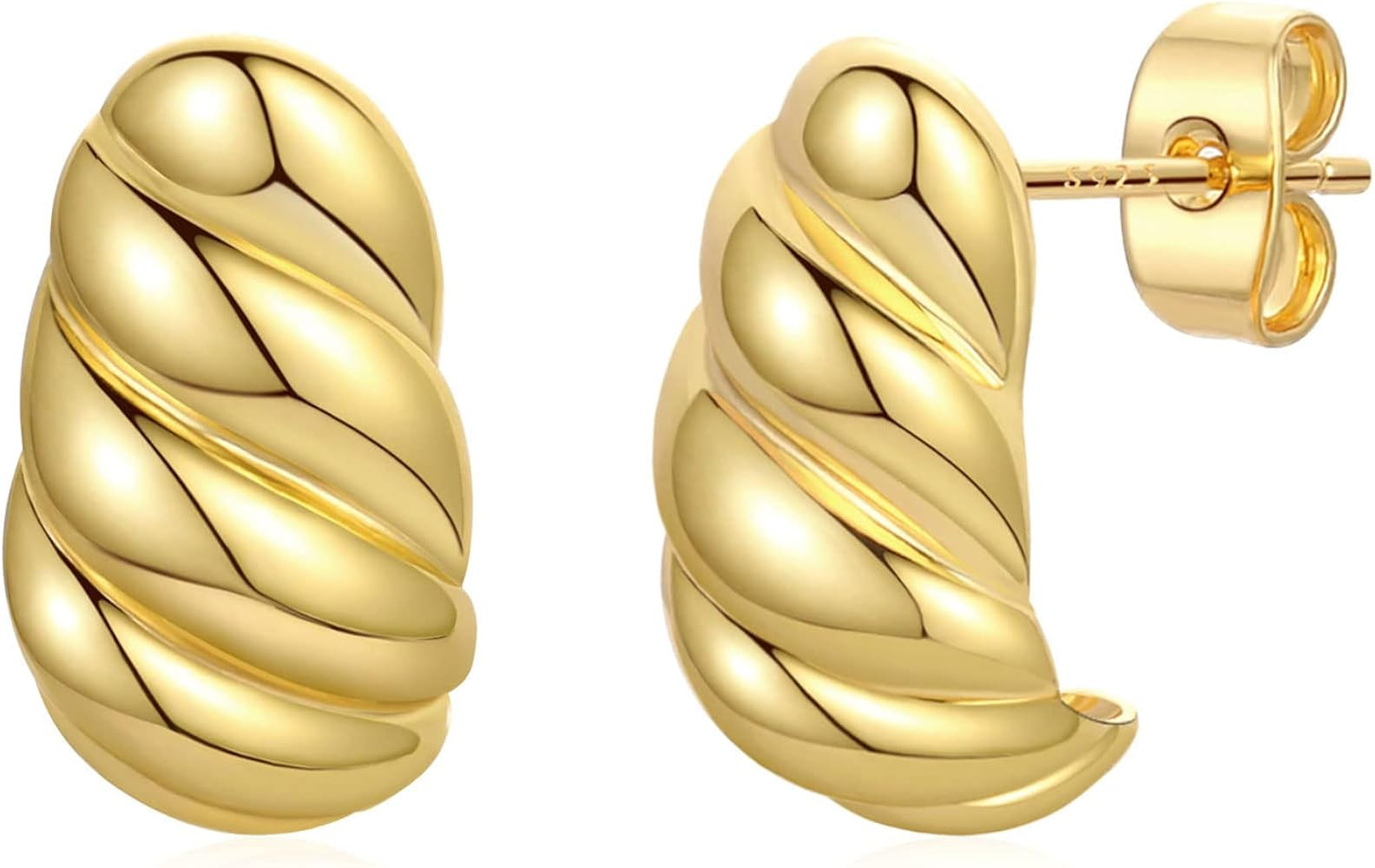 Honsny Chunky Gold Hoop Earrings for Women, 14K Gold Plated 925 Sterling Silver Post Teardrop Ear... | Amazon (US)