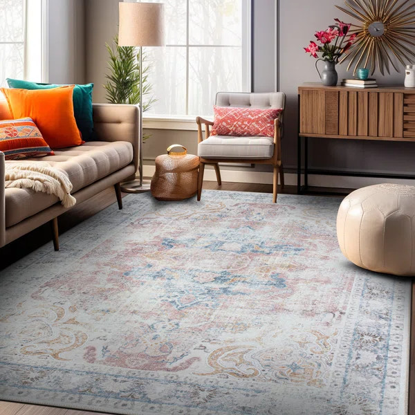 Bridgette Machine Washable Oriental Flatweave Performance Rust/Blue/Ivory Area Rug | Wayfair North America