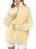 Caracilia Womens Oversized Sweaters 2024 Quarter Zip Collar Long Sleeve Drop Shoulder Rib Knit Ca... | Amazon (US)