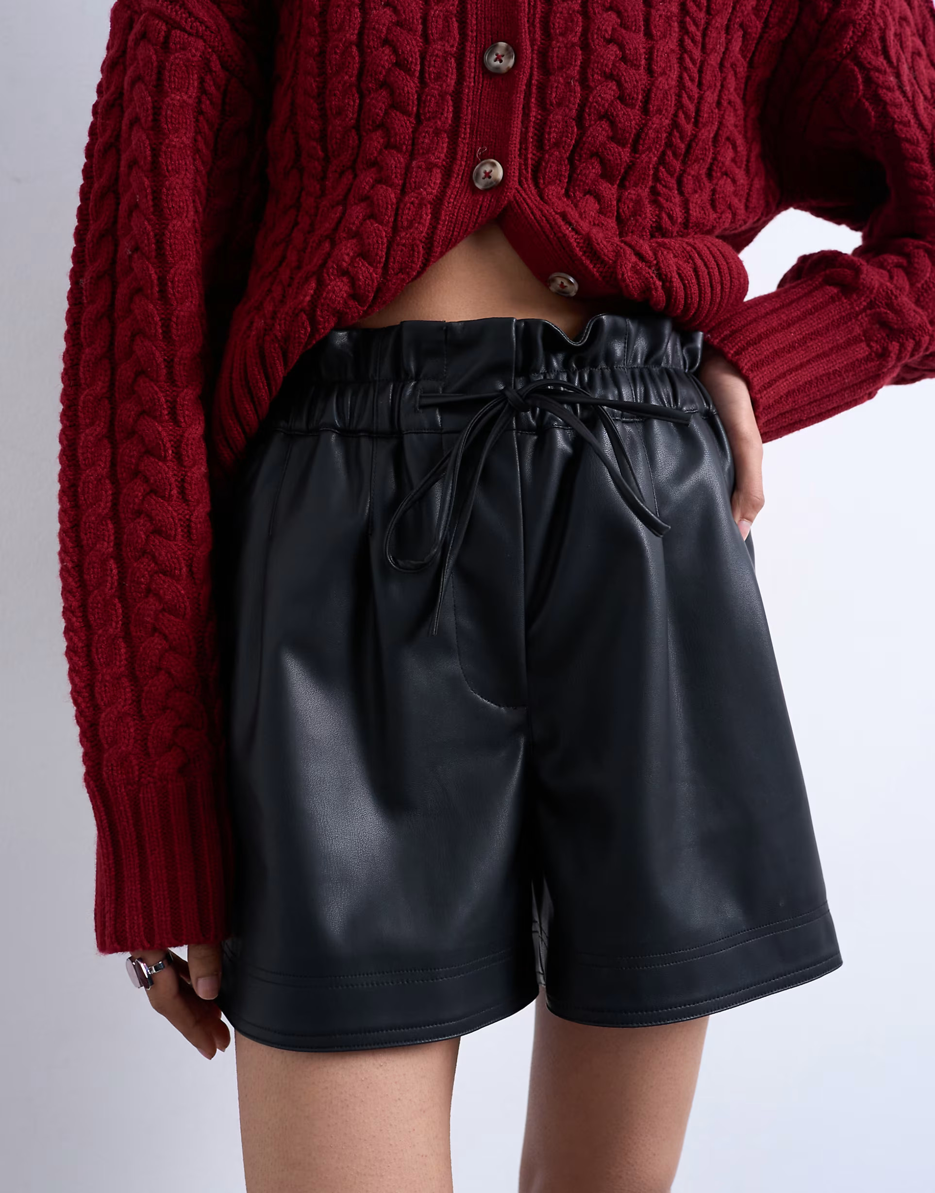 Topshop faux leather paperbag shorts in black | ASOS | ASOS (Global)