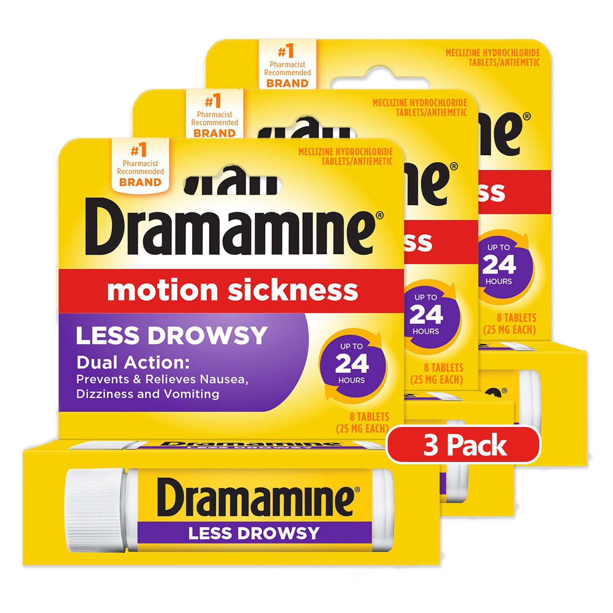 Dramamine All Day Less Drowsy, Motion Sickness Relief, 8 Count, 3 Pack | Amazon (US)