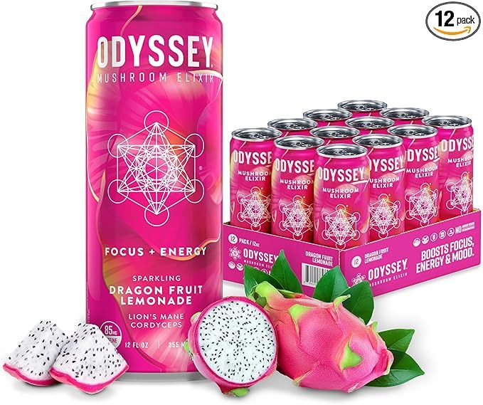 Odyssey Elixir Sparkling Adaptogen Drink, Low Calorie Drinks, L Theanine, Lions Mane, Cordyceps &... | Amazon (US)