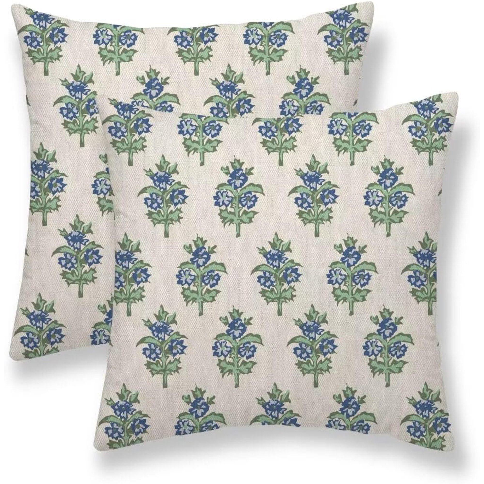 Sage Green Blue Floral Pillow Covers 18 x 18 Inch Set of 2, Flower Leaves Block Print Decorations... | Walmart (US)