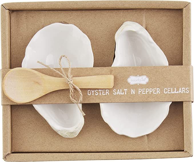 Mud Pie 40250100, Cream, Oyster Salt Pepper Cellar Set, x 2 1/4" | Spoon 3 1/2", 3 1/2" 3 1/2" | Amazon (US)