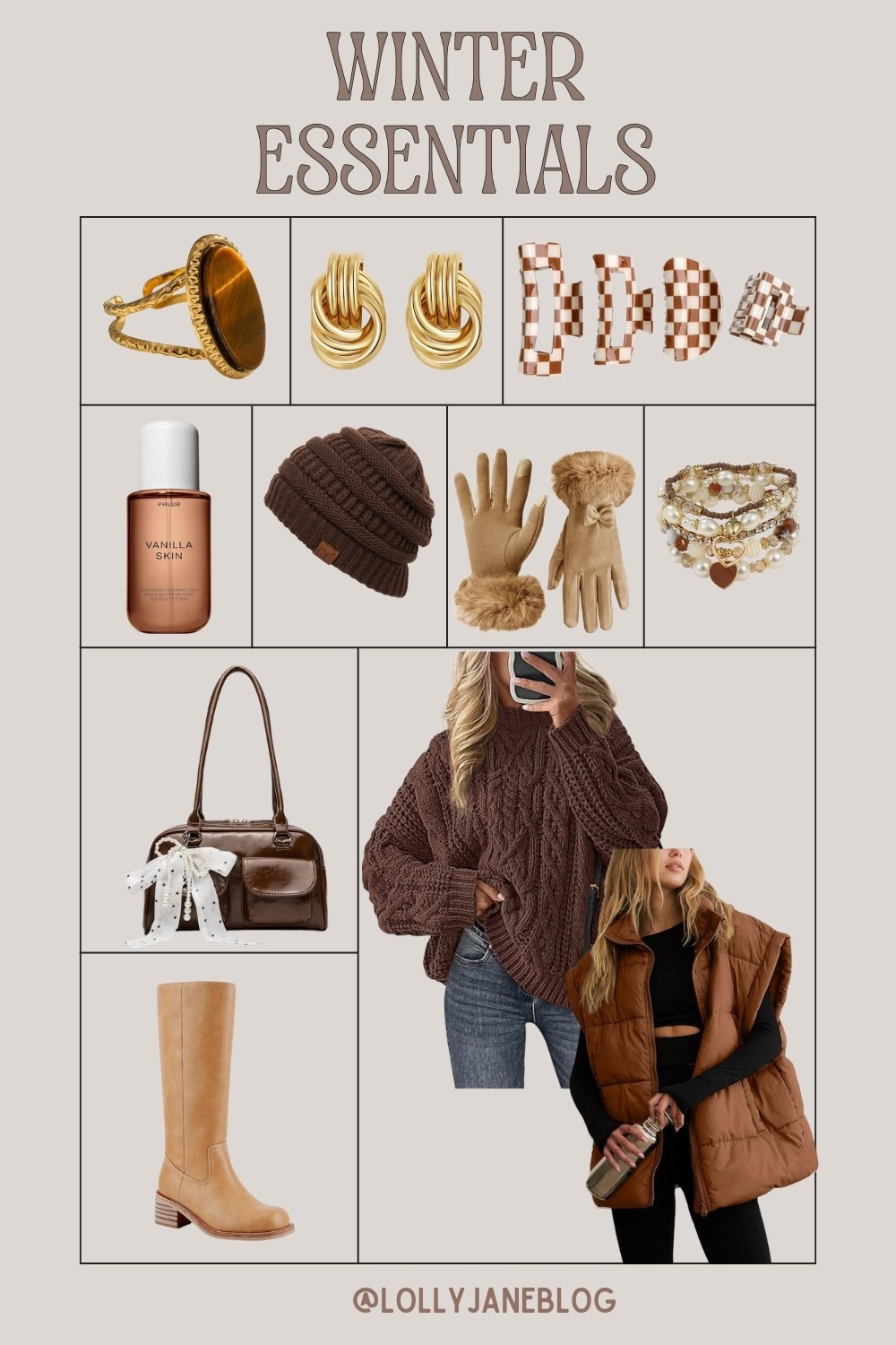 Bundled up in all my fave winter accessories 🤎✨ Leather bag, boots, claw clips, gloves, bracelets, and that perfect brown beanie + perfume combo. Cozy season activated.

#LTKSaleAlert #LTKCyberWeek #LTKSeasonal