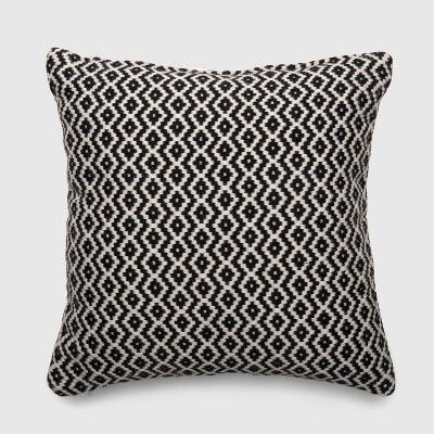 Square Woven Diamond Outdoor Pillow Black - Threshold™ | Target