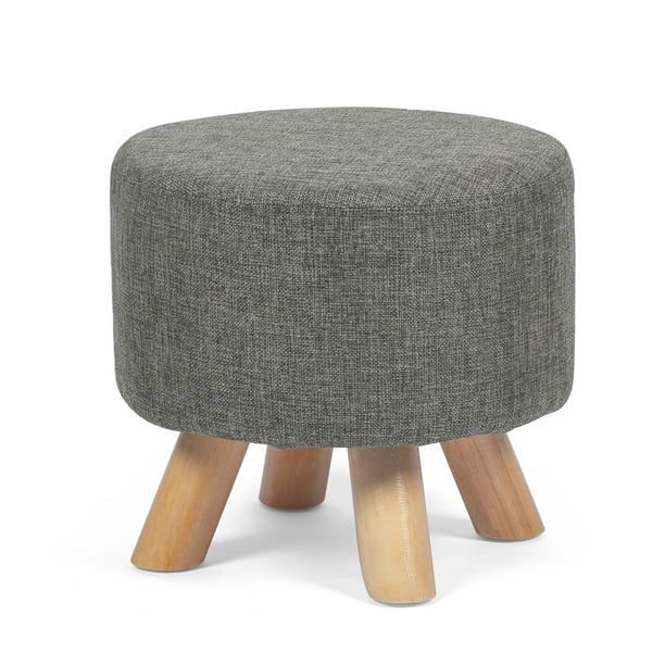 Joveco Round Ottoman Foot Rest Stool, Small Fabric Footstool with Non-Skid Wood Legs, Grey - Walm... | Walmart (US)