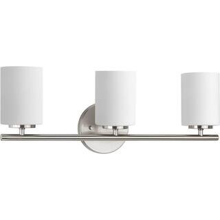 Replay Collection 22 in. 3-Light Brushed Nickel Etched White Glass Modern Bathroom Vanity Light | The Home Depot