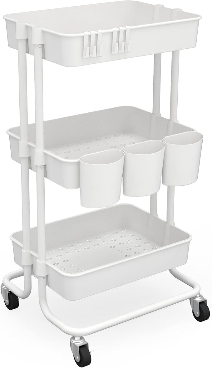 CAXXA 3-Tier Rolling Storage Organizer with 3 Small Baskets - Mobile Utility Cart with Caster Whe... | Amazon (US)