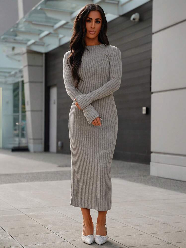 SAYEHFBABY Solid Color Long Sleeve Dress | SHEIN