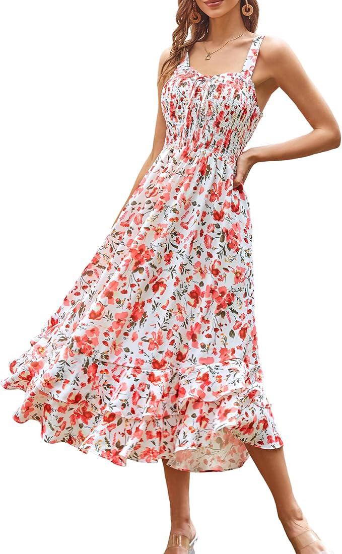 GRACE KARIN Women's 2024 Summer Floral Boho Dress Square Neck Strapped Swing A Line Beach Long Ma... | Amazon (US)