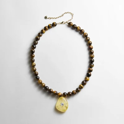 Jamie Semi-Precious Beaded Necklace - Tiger's Eye/Citrine | BaubleBar