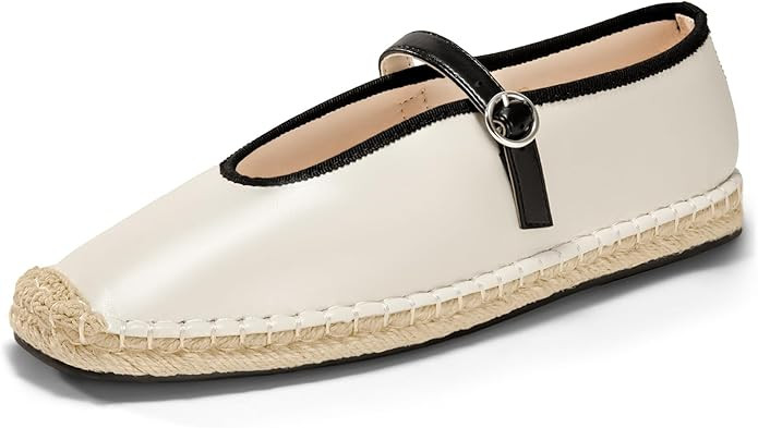 Coutgo Womens Espadrilles Mary Jane Flats Closed Sqaure Toe Mesh Ballet Flats Comfortable Dress S... | Amazon (US)