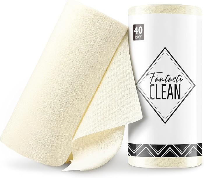 Fantasticlean Microfiber Cleaning Cloth Roll- 40 Sheets, 12" x 12" (Beige) | Amazon (US)