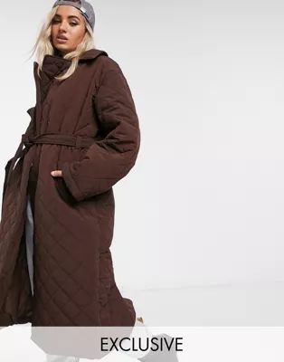 Reclaimed Vintage inspired quilted coat in chocolate brown | ASOS (Global)