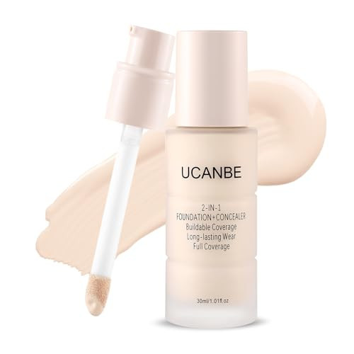 UCANBE 2-IN-1 Foundation + Concealer, Full Coverage Long-Lasting Matte Makeup for Normal, Combination and Oily Skin, Buildable Waterproof Formula with Hyaluronic Acid （01 Fair Ivory） | Amazon (US)