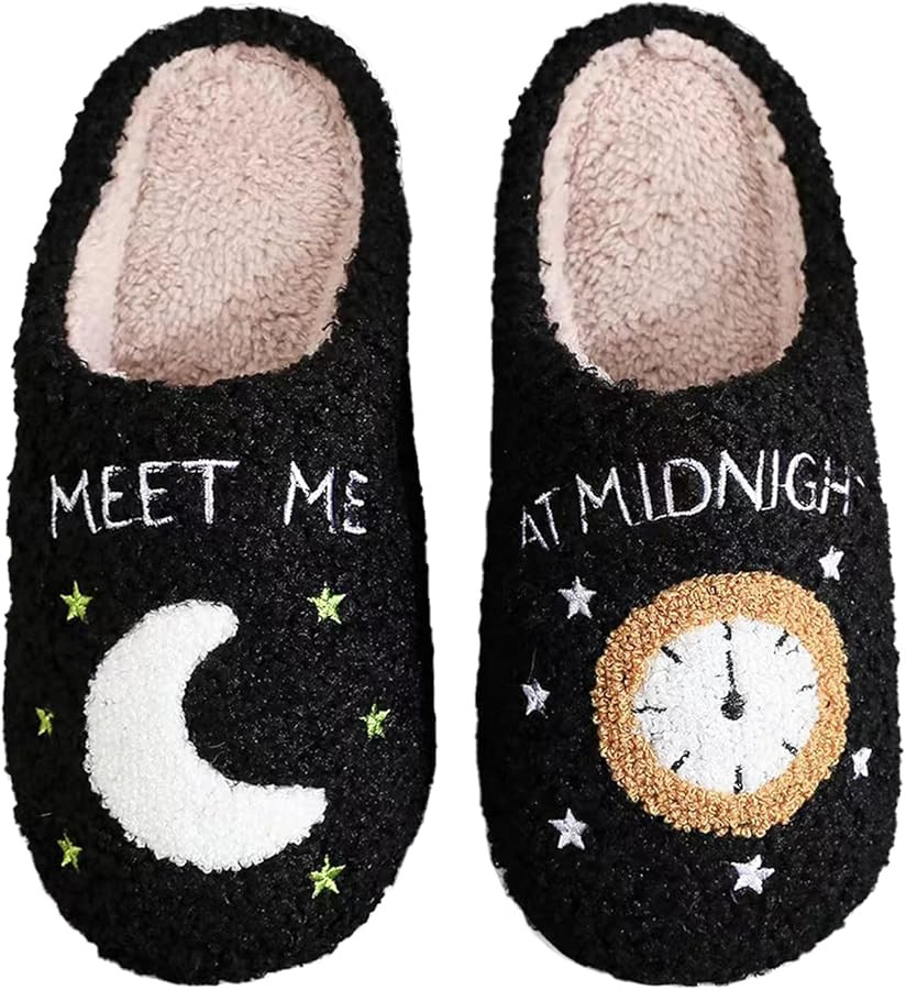 Unisex Meet Me at Midnight Slippers Fuzzy Warm House Slippers Winter Indoor Outdoor Shoes | Amazon (US)