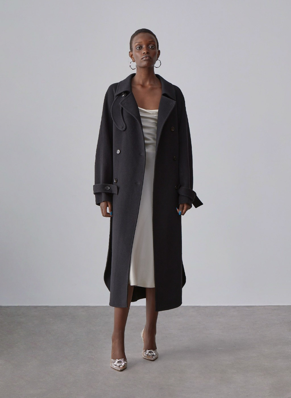 Side-Slit Double Breasted Wool Coat | Silk Maison