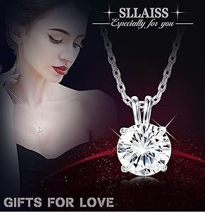 Sets with Swarovski Zirconia Sterling Silver Solitaire Pendant Necklace for Women Round-Cut CZ Ne... | Amazon (US)