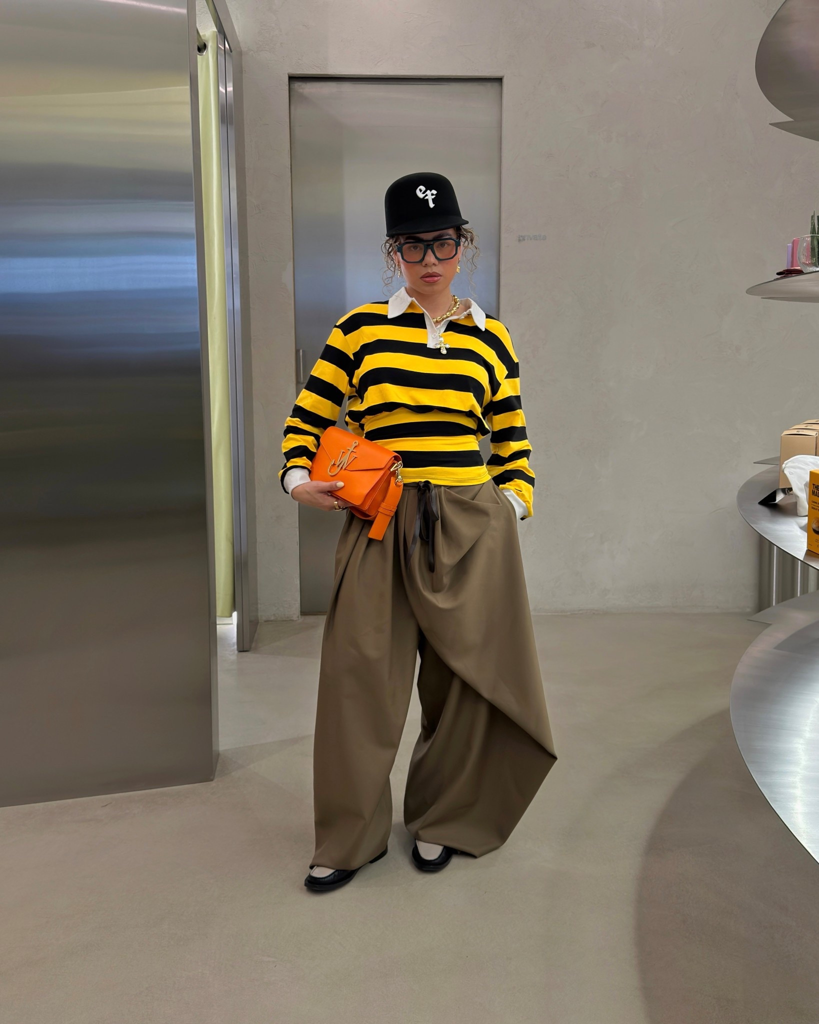 hat: Extended Family | bag: JW Anderson | pants: Zara limited edition (men’s) - similar pants are added 