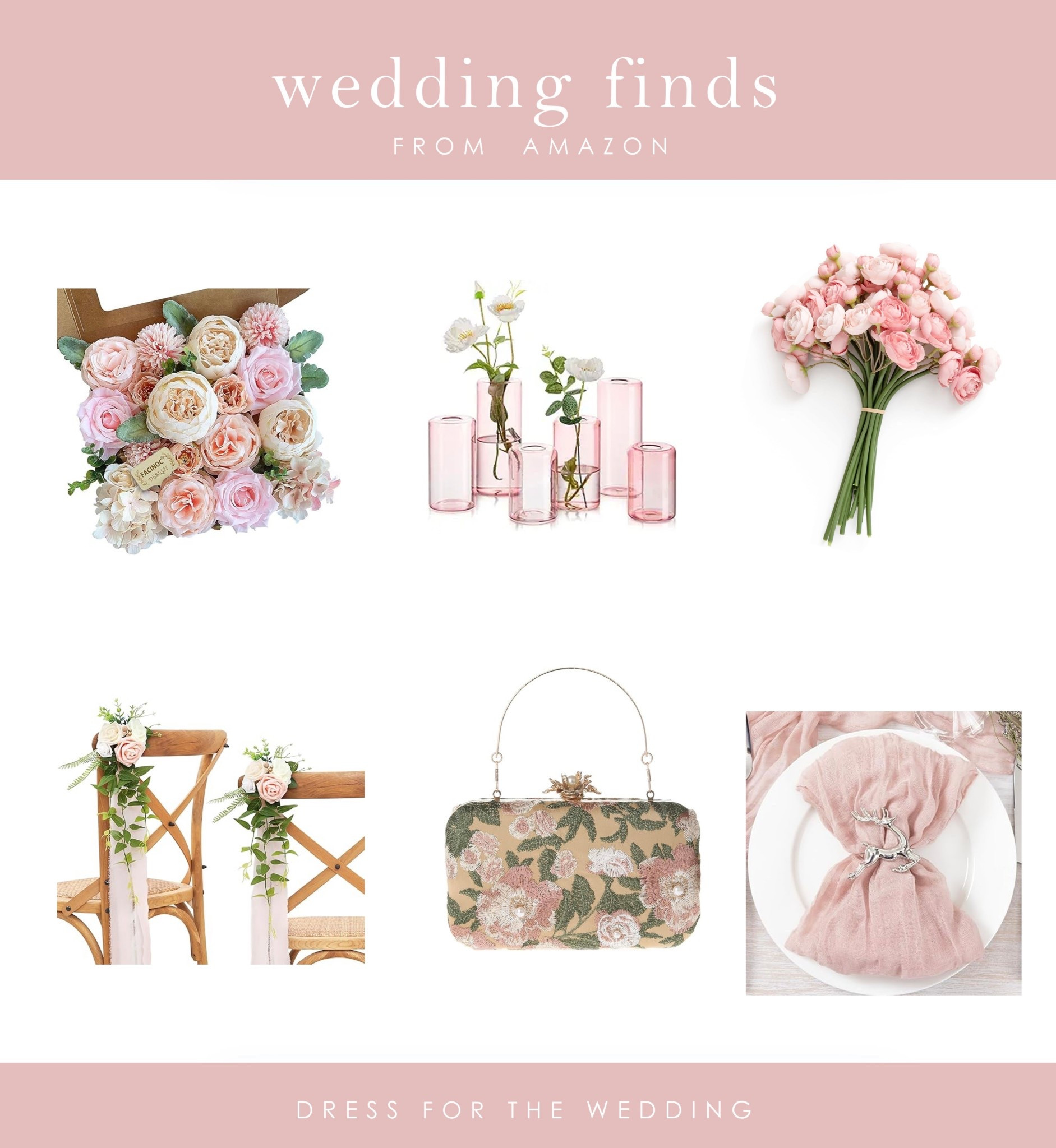 Pink wedding decorations 
Pink wedding flowers
Pink vases
Faux flowers 
Napkins
Wedding emergency kit
Table decor 
Chair decor
Wedding decor 
Affordable Wedding shoes
Gift for bride 
Affordable Wedding clutch 
Aisle decorations 
Reception decor 
Wedding clutch
Wedding flowers
Amazon finds
Chair decor 
Gift for bride 
Gift for her
Bud vase
Faux flowers 
Pink decor
Baby shower decor 
Gender reveal decor 
Affordable wedding finds 
Engaged, planning a wedding or attending several weddings? Dress for the Wedding is a curated wedding shopping site. Follow us on the LIKEtoKNOW.it shopping app to get the product details for this look plus sale alerts on wedding attire, cute dresses under $100, ideas for wedding guest outfits, plus wedding decor and gift ideas! #LTKParties


#LTKGiftGuide #LTKWedding #LTKFindsUnder50