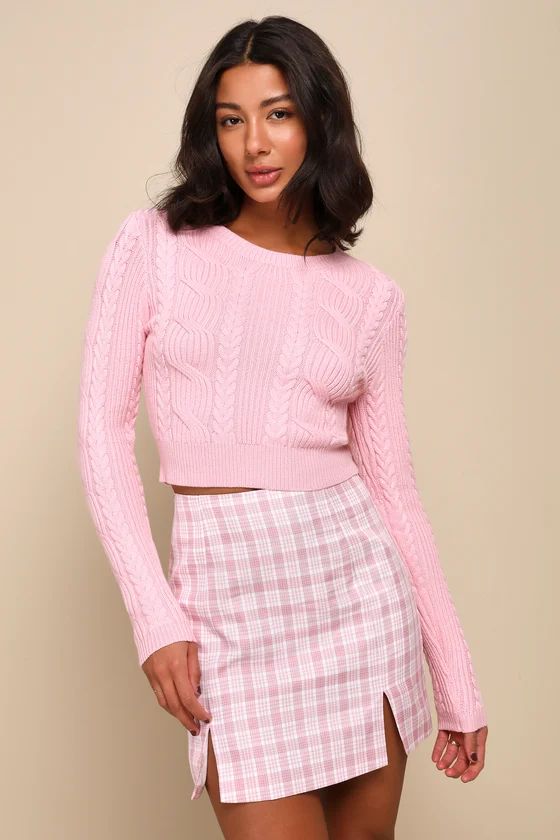 Fetching Cutie Pink Plaid Skirt Pink Mini Skirt Outfit Skirt With Sweater All Pink Outfit | Lulus