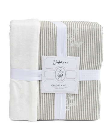 Striped Reversible Blanket With Floral Embroidery | TJ Maxx