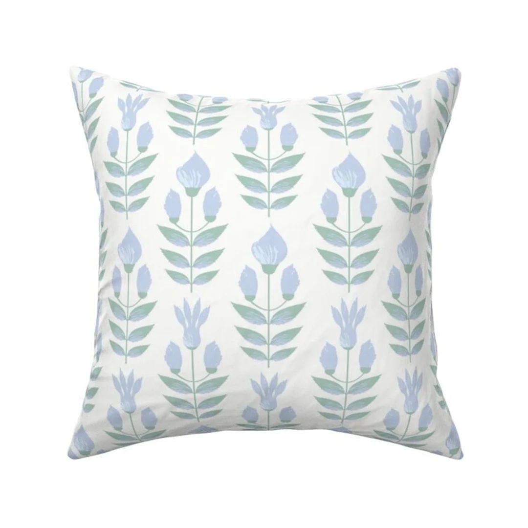 Tulip Waterscape Blue and Green Floral Block Print Pillow | Etsy (US)