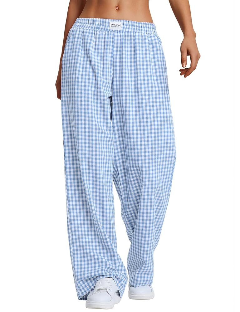 LOMON Women's Striped Gingham Boxer Pants Cotton Pajama Lounge Pj Casual Plaid Trousers Y2K Beach... | Amazon (US)