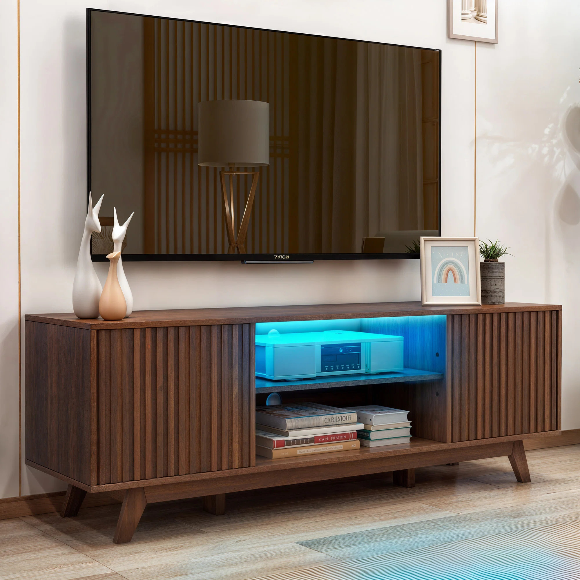 Chapne LED TV Stand Media Entertainment Center Table with 2 Cabinets and Adjustable Shelf | Wayfair North America