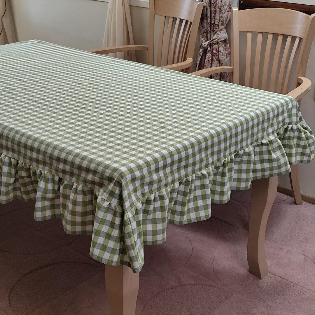 French Country Green Gingham Ruffled Tablecloth & Other 13 Colors, Custom Size and Shape Checkere... | Etsy (US)