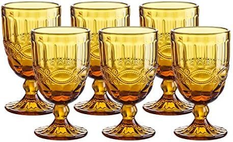 Colored Glass Goblet Vintage - Pressed Pattern Wine Glass Wedding Goblet - 8.7 Ounce (Amber) | Amazon (US)