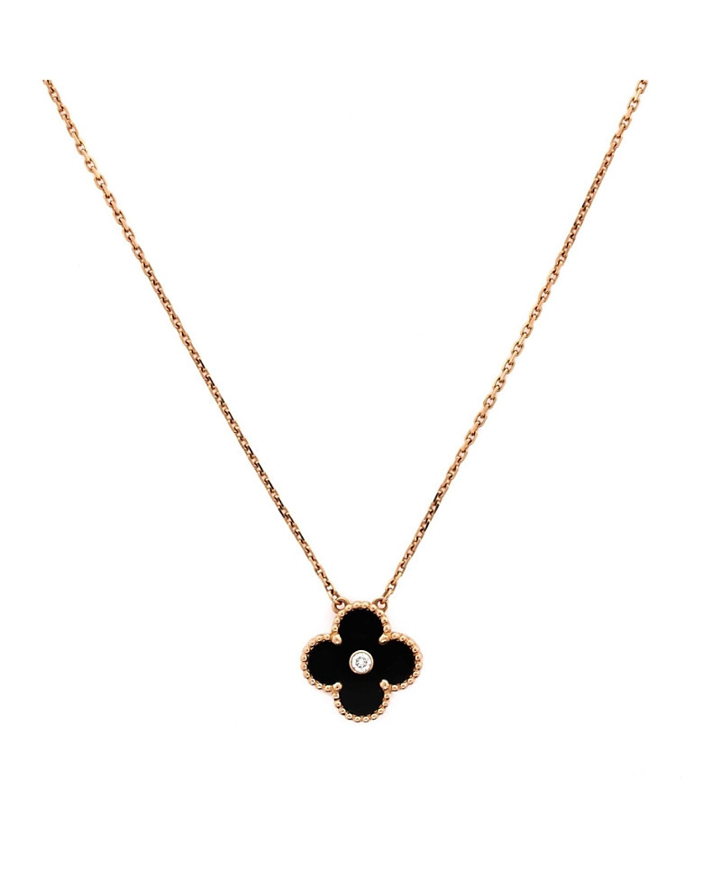 Pre-Owned Van Cleef & Arpels Vintage Alhambra Pendant Necklace 18K Rose Gold and Onyx with Diamond | Bloomingdale's (US)