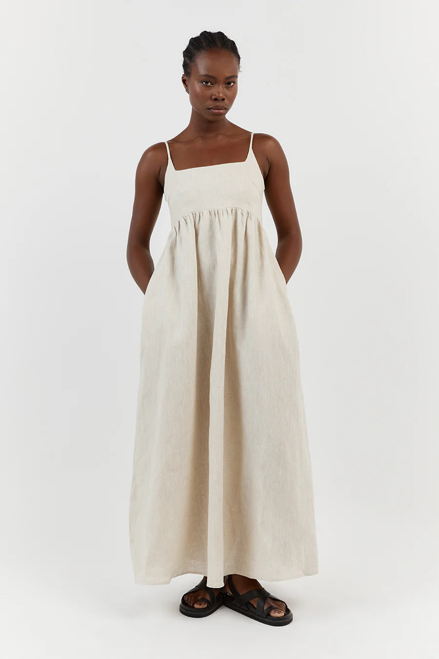 SUNNY NATURAL LINEN MIDI DRESS | DISSH