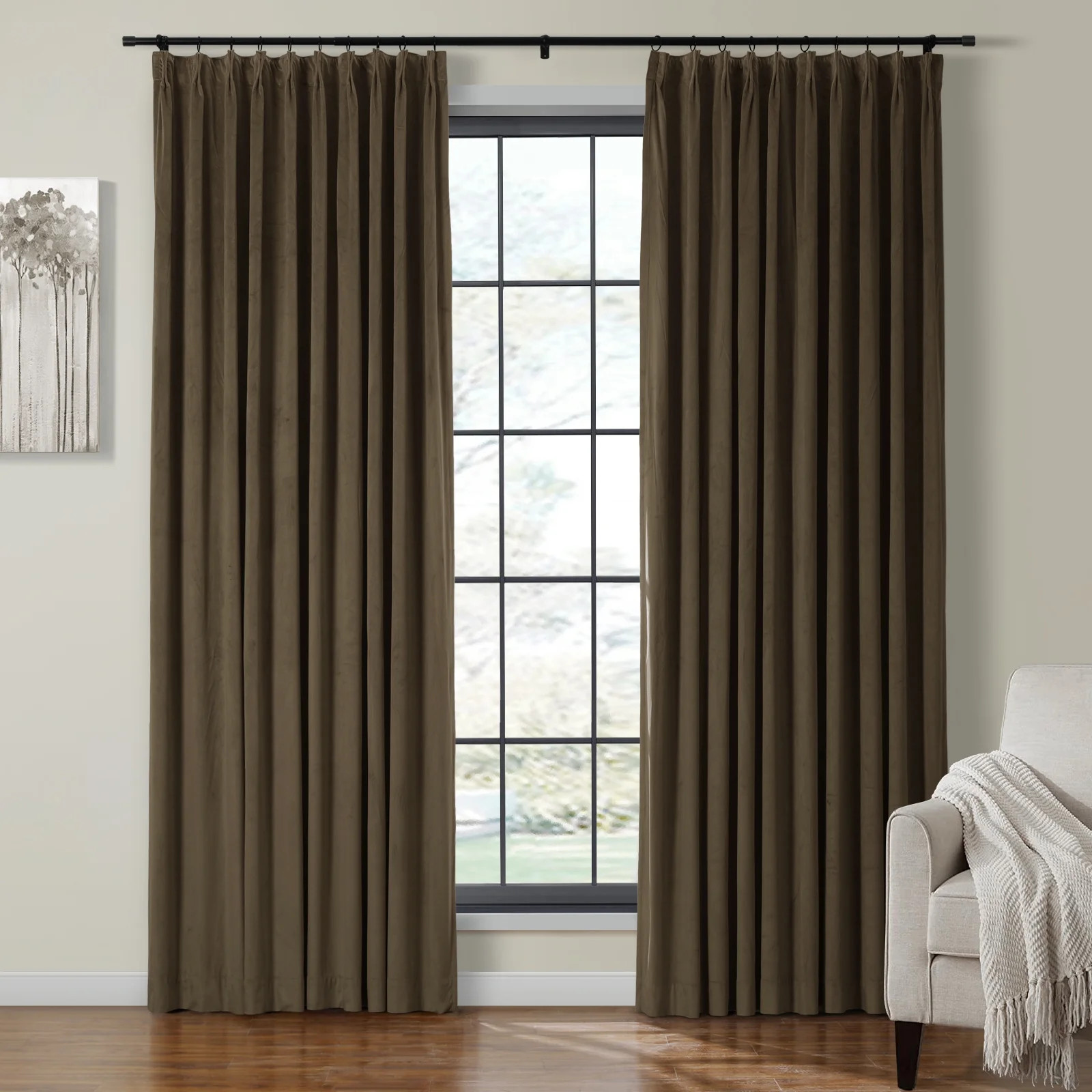 TWOPAGES Room Darkening Velvet Pinch Pleated Curtain Soft Drape for Bedroom, 1 Panel, 52"x84", Ch... | Walmart (US)