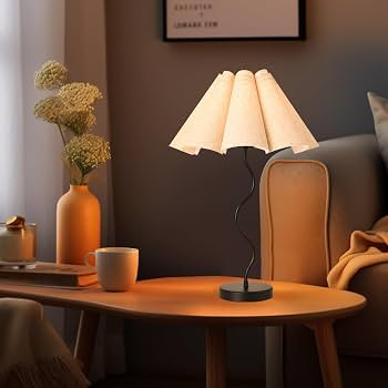 KUNJOULAM Small Table Lamp, Bedside Nightstand Lamp with Umbrella Form Fabric Lampshade Black Bas... | Amazon (US)