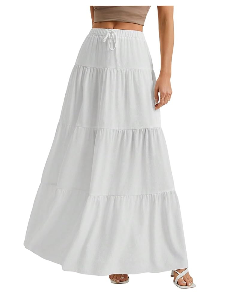 Women's Flowy Flared Ruffle Hem A Line Maxi Skirts Elastic Waist Elegant Tiered Layer Boho Long S... | Amazon (US)