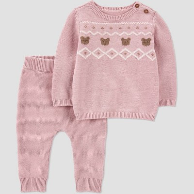 Carter's Just One You® Baby Girls' Bear Fair Isle Sweater Top & Pants Set - Pink 12M | Target