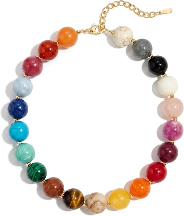 Colorful Beaded Necklace for Women Boho Statement Chunky Necklace Natural Stone Beads Gemstone Ch... | Amazon (US)