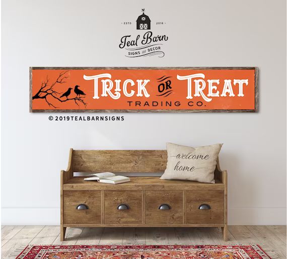 Trick or Treat Sign Halloween Decor Black Crow Spooky Tree - Etsy | Etsy (US)